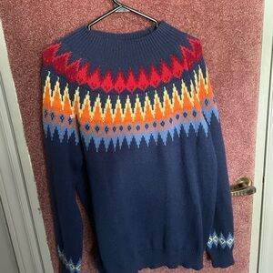 SHEIN Women's Sweater with Red, Orange, and Blue Pattern